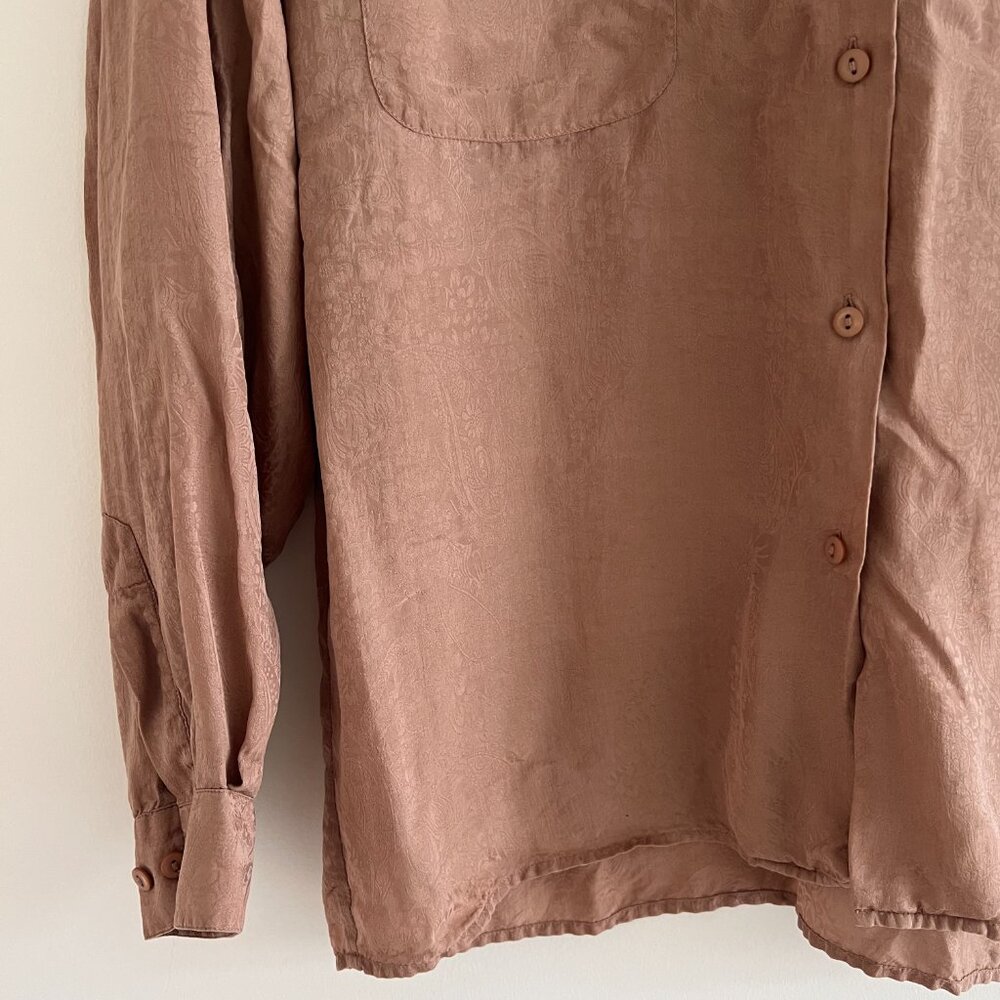Vintage 100% Silk Jacquard Button Down Blouse Neutral Minimalist Quiet Luxury - Picture 2 of 9